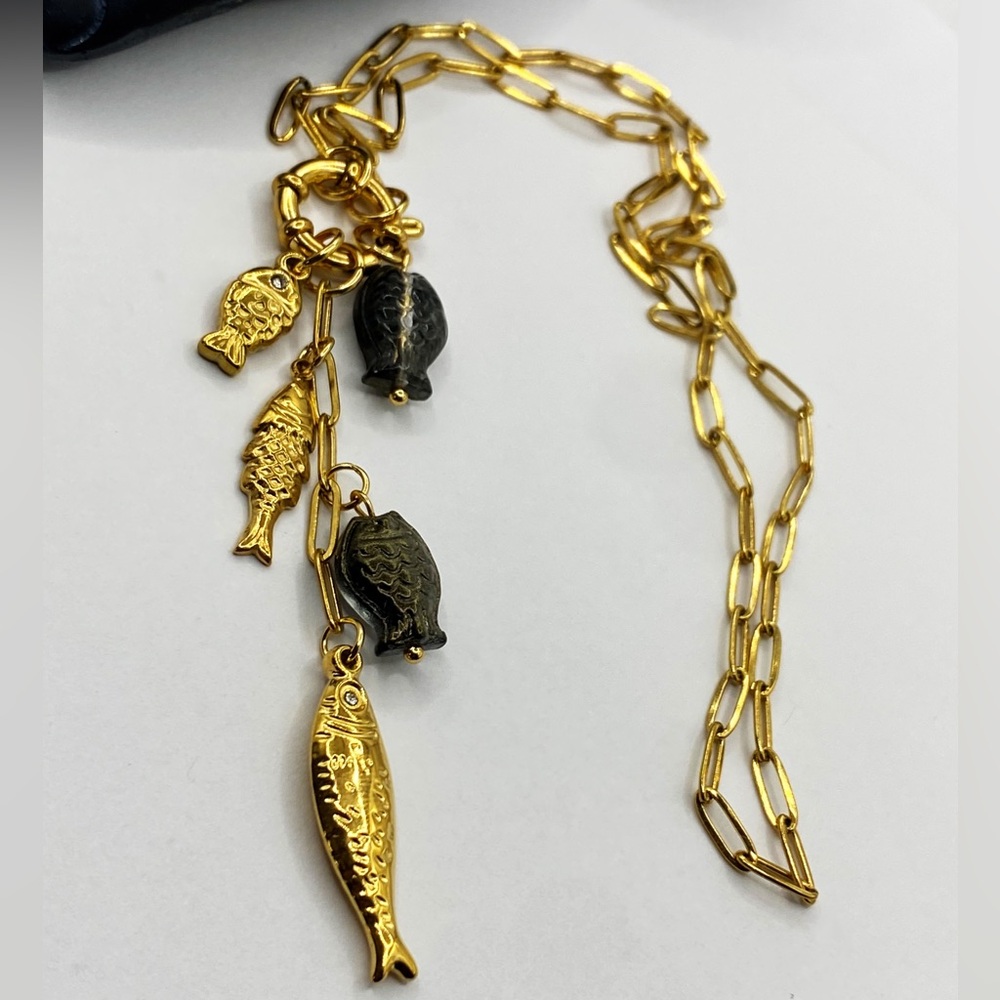 NEW Gold Fish Cluster Paperclip Chain Necklace
